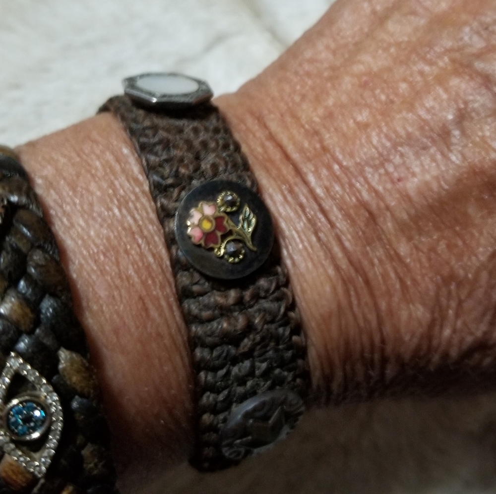 Micro Macrame Antique Button Bracelet - image 1